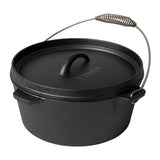 PYROLUX Pyrocast Camp Oven (31cm/7.3L) with flanged lid, spiral handle, pre-seasoned cast iron for outdoor cooking.