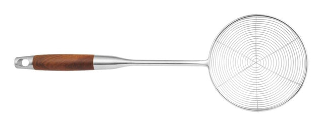 "Avanti 14cm Wok Wire Skimmer with ergonomic handle for easy skimming, lifting, and safe use on all cookware surfaces."