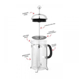 Elegant 350ml French press coffee maker with heat-resistant glass, stainless steel filter, and drip-free spout for perfect brewing.