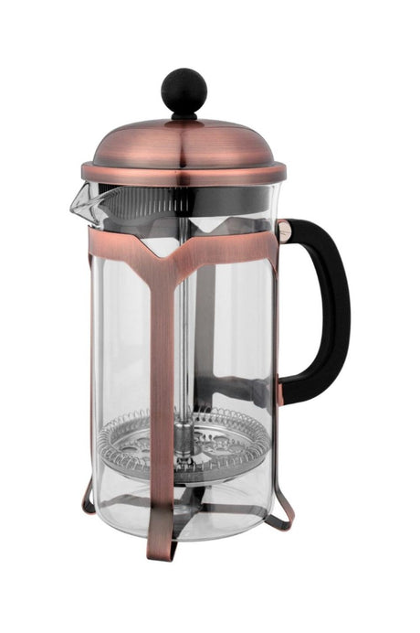 Antique-style 600ml coffee plunger with borosilicate glass, producing rich coffee and includes a plastic scoop.