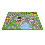 Vibrant 100x70cm city-themed playmat with roads, stores, and a BB Junior LaFerrari for imaginative play.