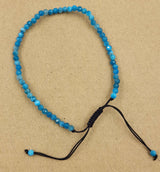 Set of 3 Star Cut Faceted Apatite bracelets featuring vibrant ocean-blue beads and adjustable strings for a perfect fit.