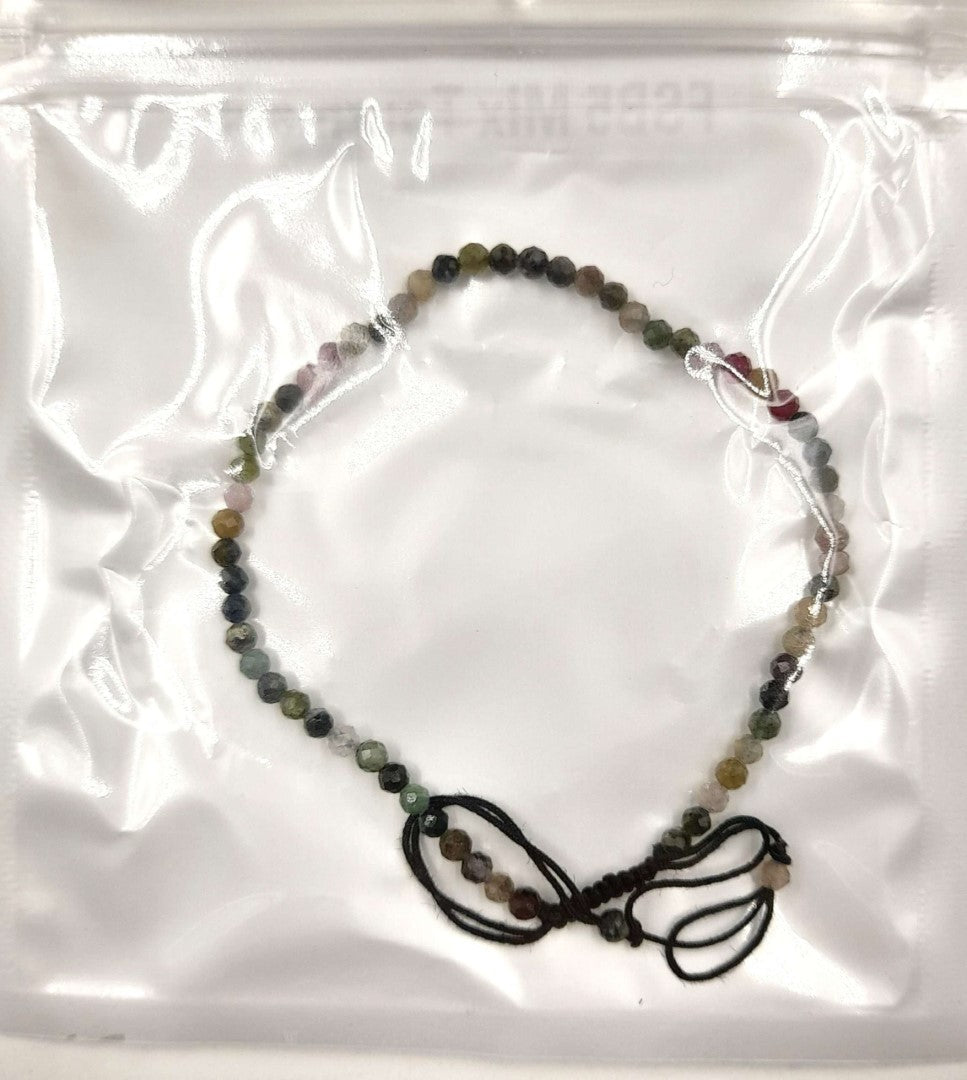 Set of 3 Star Cut Faceted Mixed Tourmaline bracelets featuring vibrant gemstones on an adjustable string for a perfect fit.