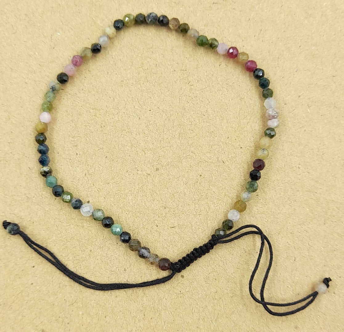 Set of 3 adjustable gemstone bracelets in vibrant star cut faceted mixed tourmaline, perfect for any occasion.