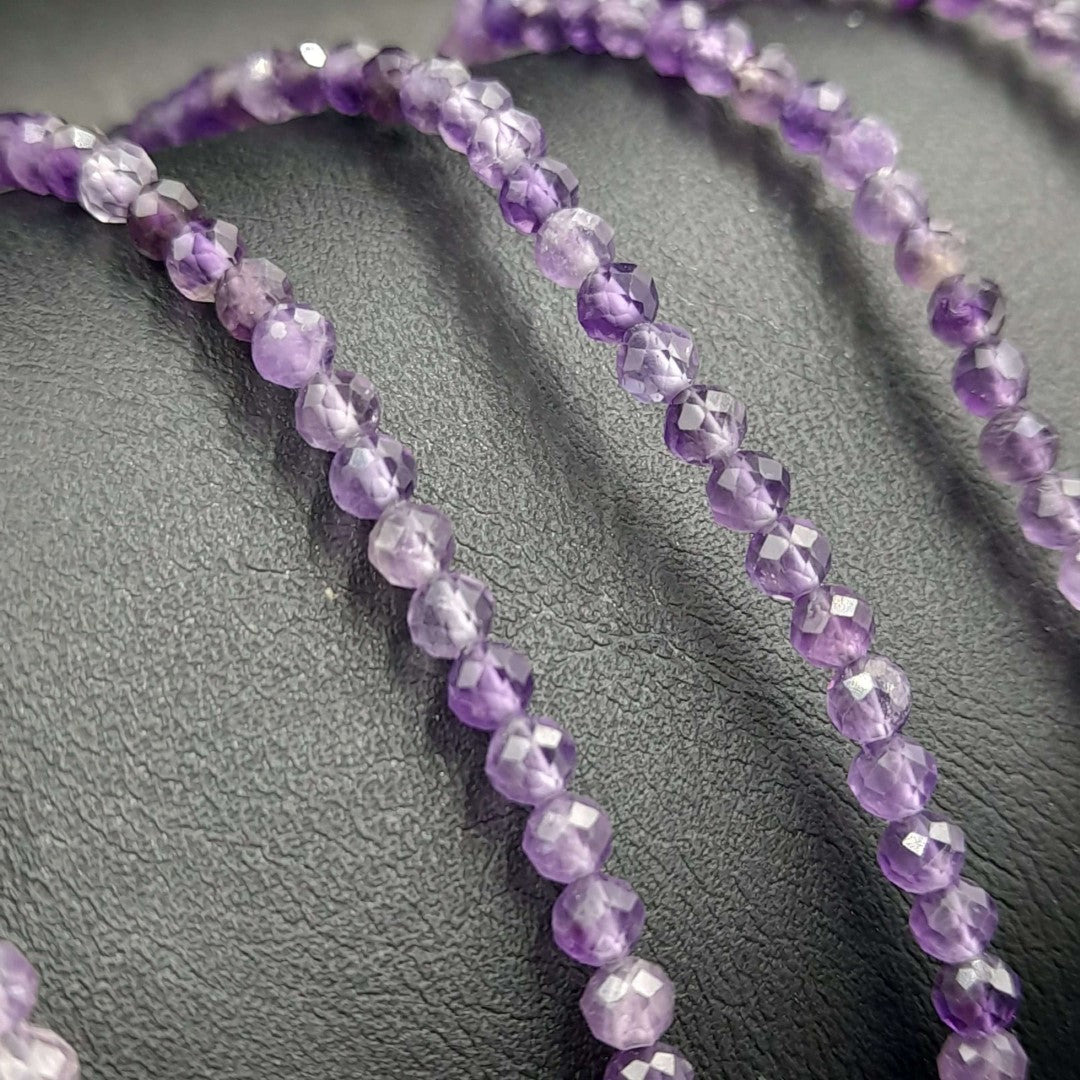 Set of 3 star cut faceted amethyst bracelets, 3mm diameter, adjustable, perfect for stylish outfits and gifting.