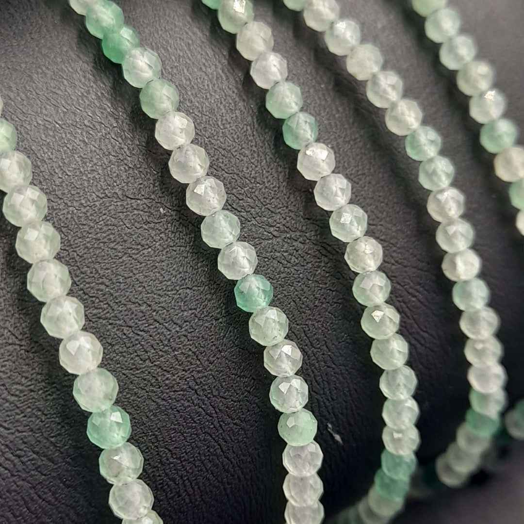 Set of 3 star cut faceted green aventurine bracelets, featuring 3mm diameter and adjustable strings for a perfect fit.