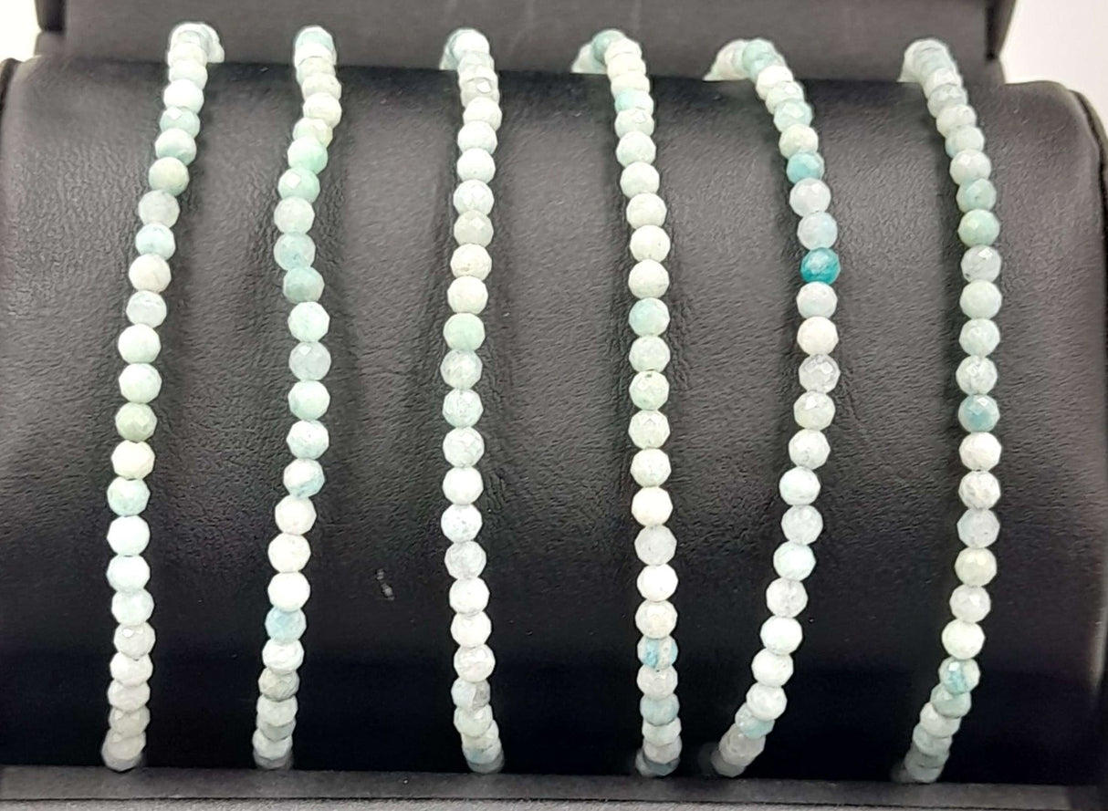 Set of 3 adjustable Amazonite gemstone bracelets with star-cut facets, showcasing soothing hues and perfect for layering.