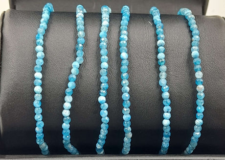 Set of 3 star cut faceted apatite bracelets in ocean-blue hues with adjustable strings for a perfect fit.