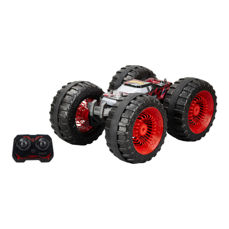 Large-sized SILVERLIT EXOST LAND BUSTER RC car with EPP tires, anti-shock suspension, and 180-degree stunt capabilities.