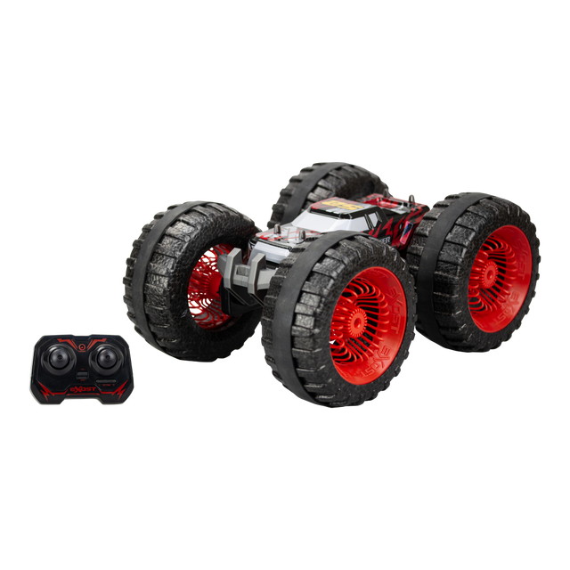 Large-sized SILVERLIT EXOST LAND BUSTER RC car with EPP tires, anti-shock suspension, and 180-degree stunt capabilities.