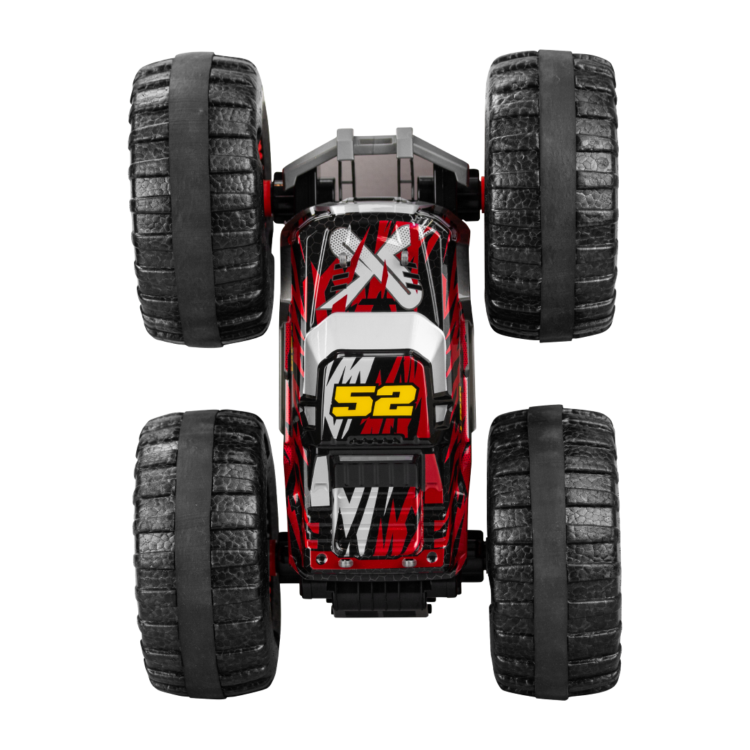 Large RC car with EPP tires, anti-shock suspension, and 180-degree flipping, perfect for outdoor adventures.