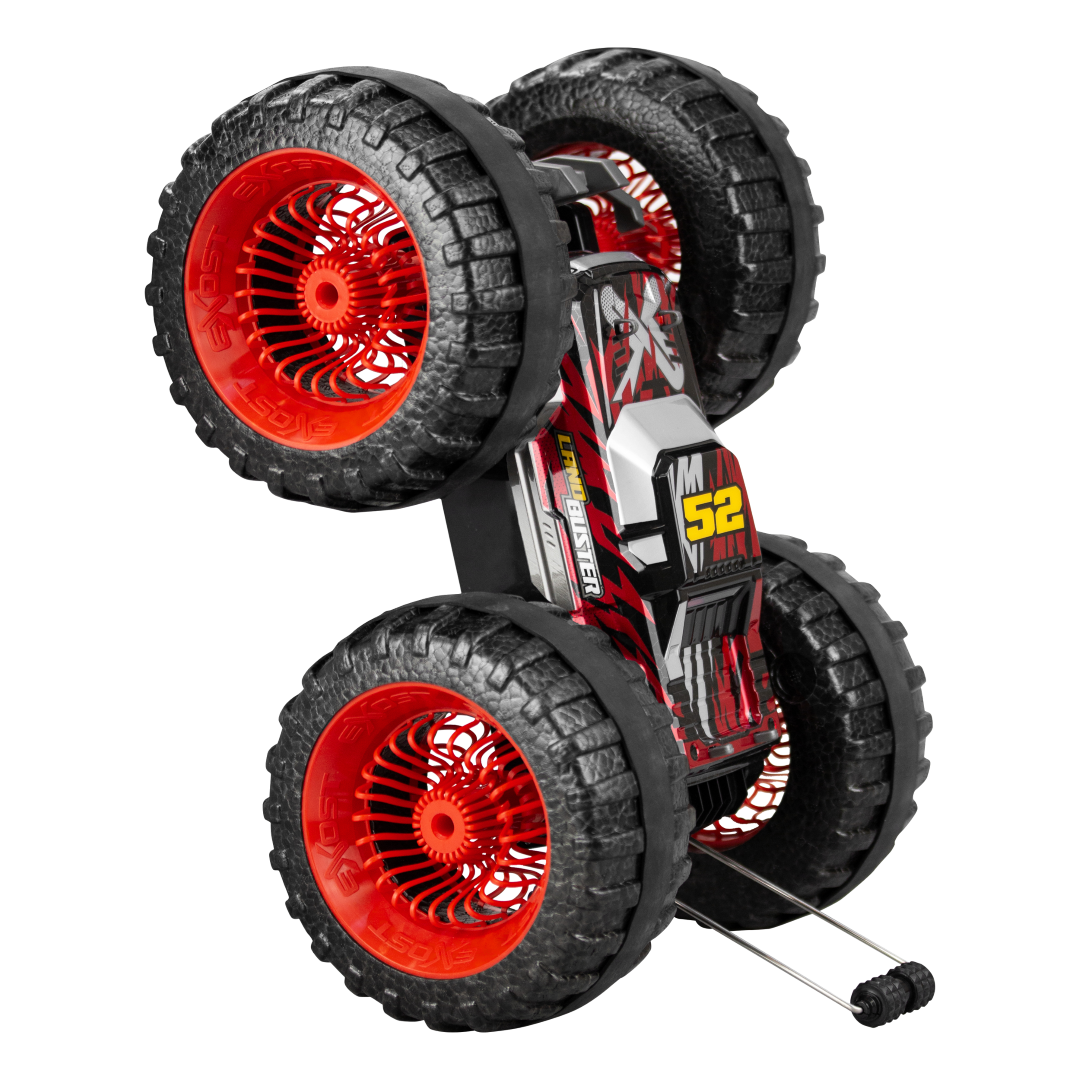 Large SILVERLIT EXOST LAND BUSTER RC car with EPP tires, anti-shock suspension, and 180-degree stunt capabilities.