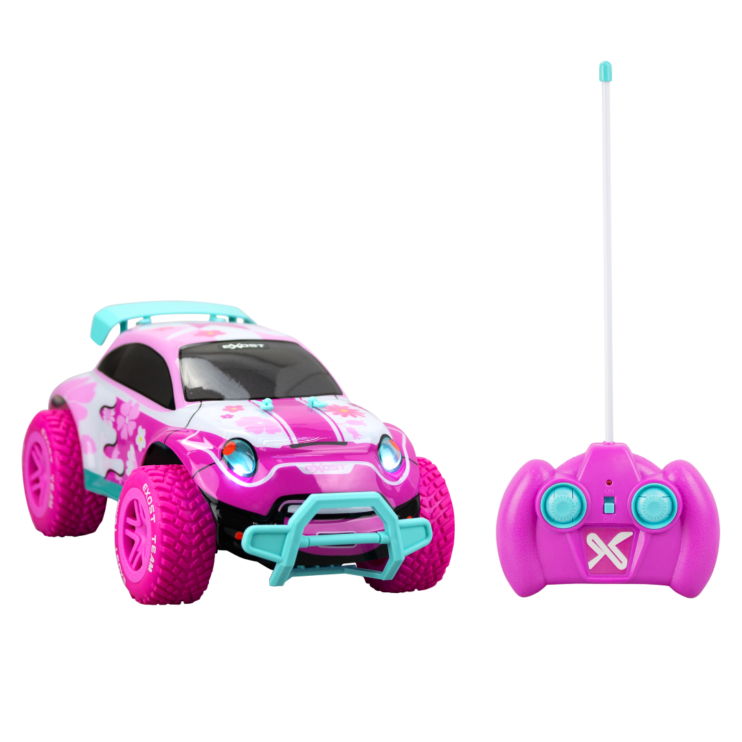 Remote control off-road car with LED headlights, durable tires, and a sleek design, perfect for adventurous play.