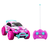 Remote control off-road car with LED headlights, durable tires, and a sleek design, perfect for adventurous play.