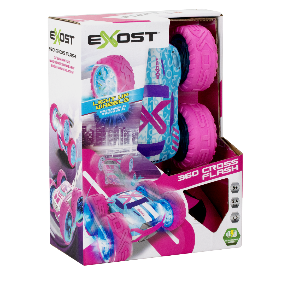 SILVERLIT EXOST - 360 CROSS FLASH AMAZONE toy car with LED lights, 360 flipping, and rechargeable battery for thrilling stunts.