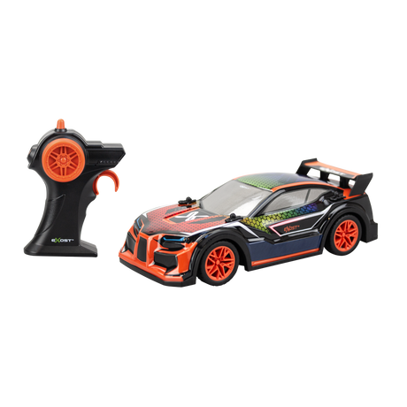 Remote-controlled Silverlit Exost - Fusion Bolt car with dynamic lights, immersive sounds, and sleek urban design for thrilling races.