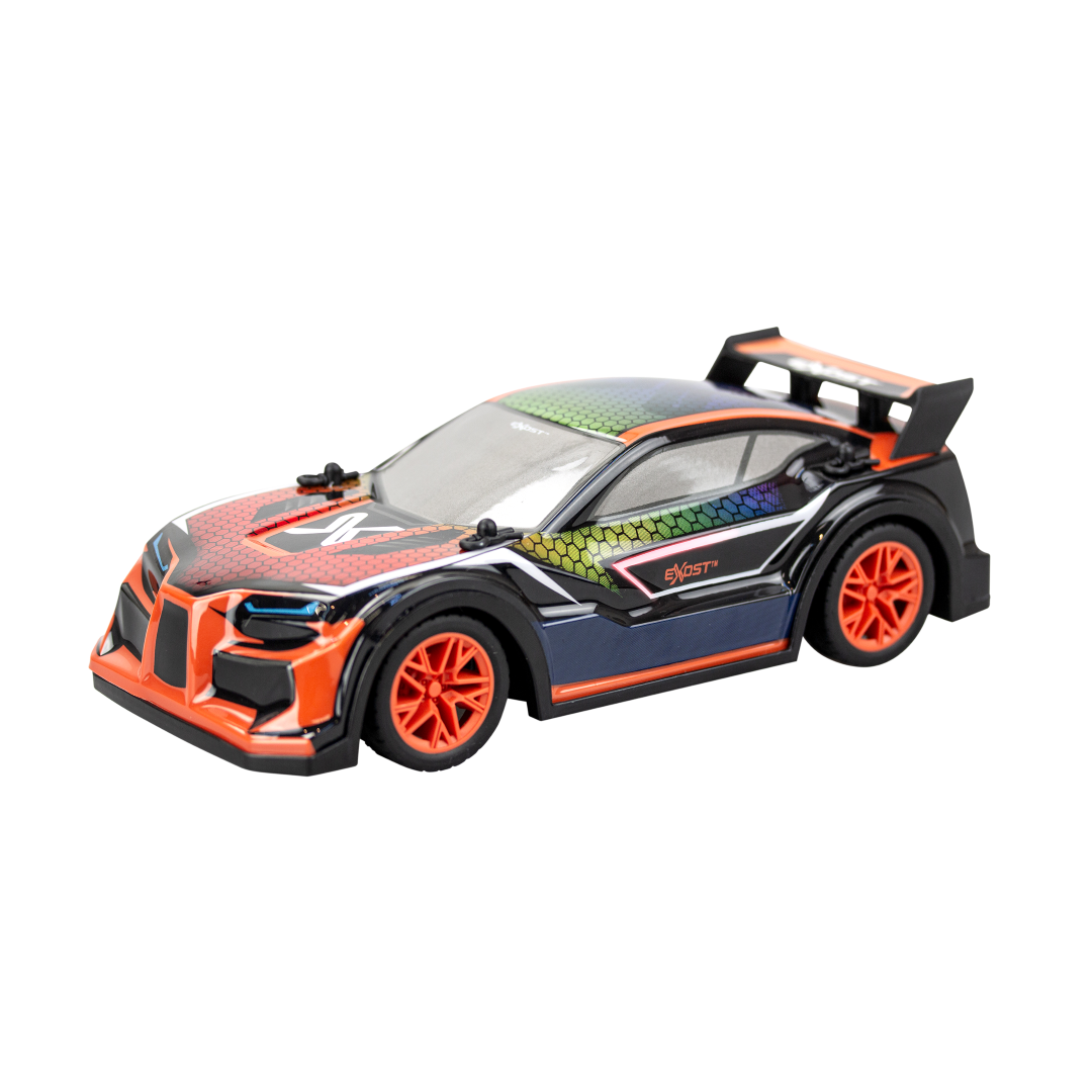 Remote-controlled toy car with dynamic color-changing lights, exciting sounds, and sleek urban design for kids aged 5 and up.