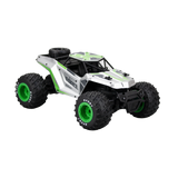 High-performance RC vehicle with metallic body, LED headlights, off-road tires, and 2.4GHz control for outdoor fun.