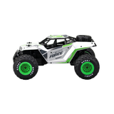 High-performance RC vehicle with alloy body, LED headlights, durable tires, and 2.4Ghz control for outdoor adventures.