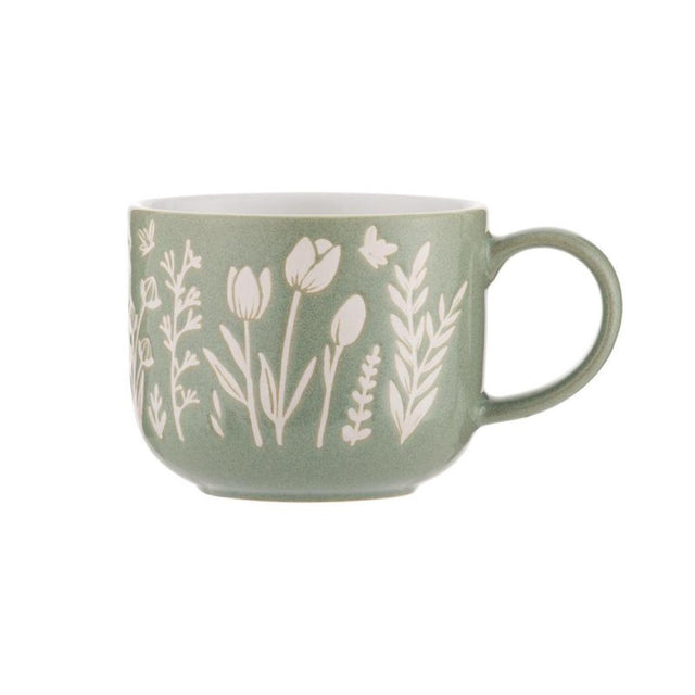 MASON CASH Green Tulip Mug (400ml) features a unique reactive glaze and elegant design, perfect for coffee or tea.