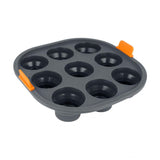 Silicone air fryer insert with reinforced steel frame for easy baking of frittatas, cupcakes, and muffins, oven safe to 220°C.