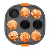 BAKEMASTER silicone air fryer insert with reinforced steel frame; perfect for baking mini frittatas, cupcakes, and muffins.