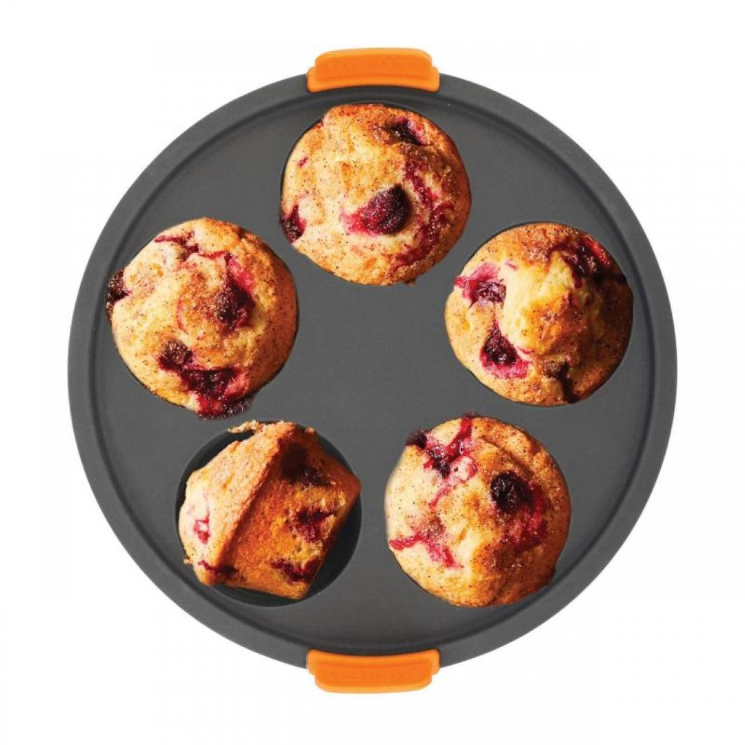 5 Cup air fryer insert made of BPA-free silicone with reinforced steel frame, perfect for baking and easy cleaning.