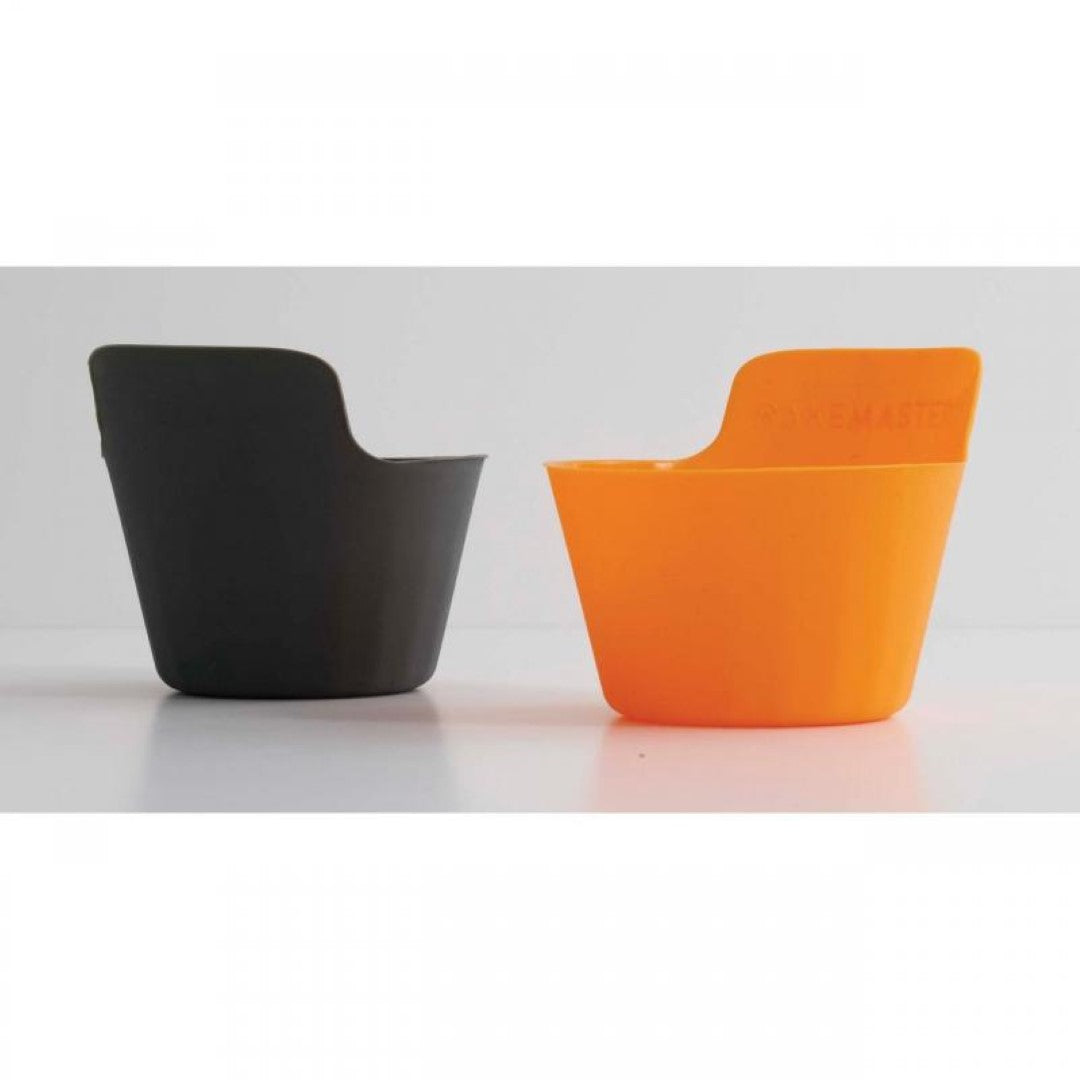 Set of 12 silicone baking cups for muffins and treats, featuring easy-lift tabs and safe for air fryers and ovens.