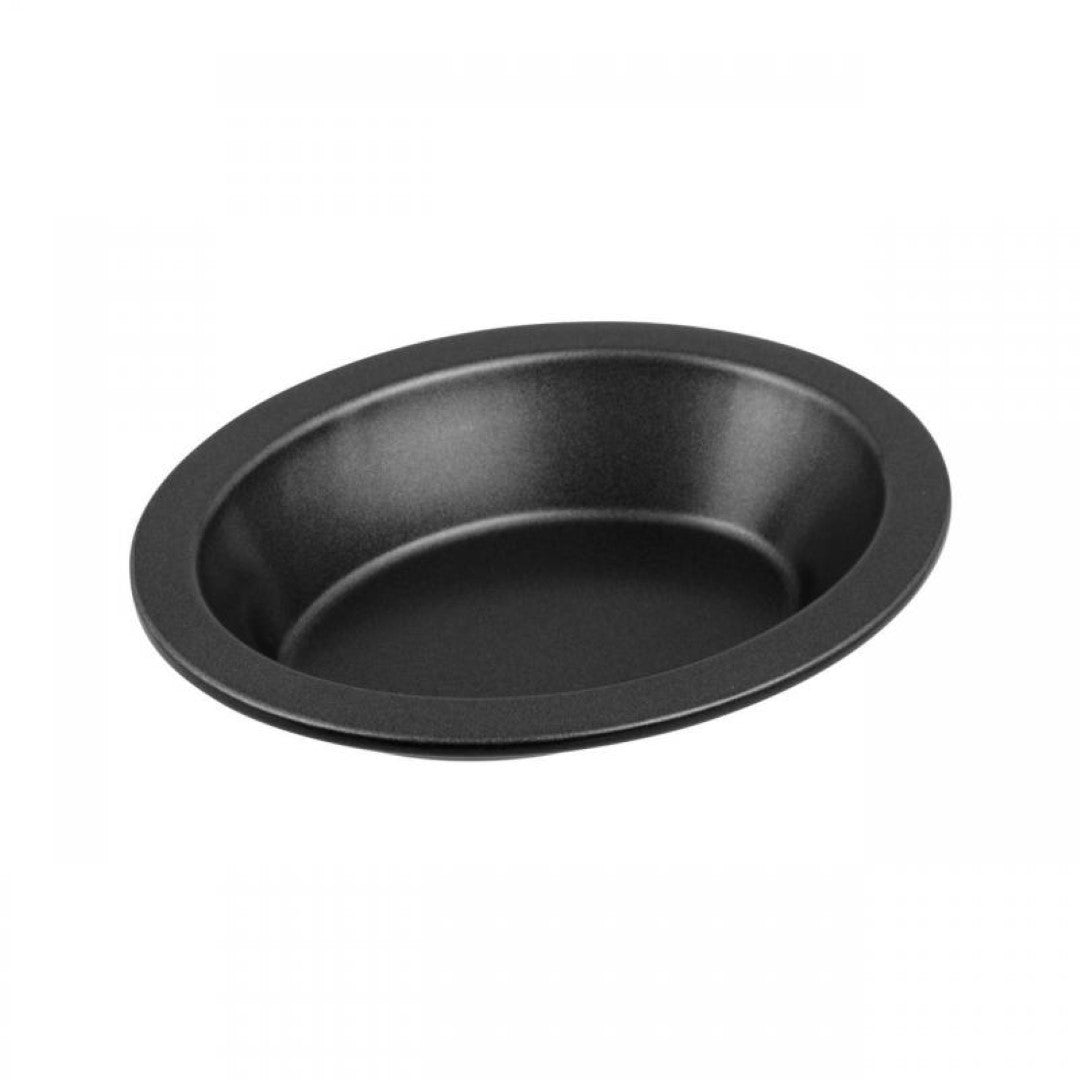 Set of 4 BAKEMASTER mini oval pie dishes, non-stick carbon steel for easy baking and cleanup, perfect for individual servings.