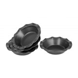 Set of 4 mini non-stick fluted pie dishes, ideal for individual pies, quiches, and tarts, made from durable carbon steel.