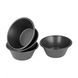 Set of 4 mini deep pie dishes, 12 x 5cm, non-stick carbon steel, ideal for individual pies and quiches with rolled edges.