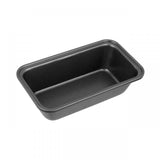 Set of 4 BAKEMASTER mini non-stick loaf pans, ideal for baking individual treats, made from durable carbon steel.