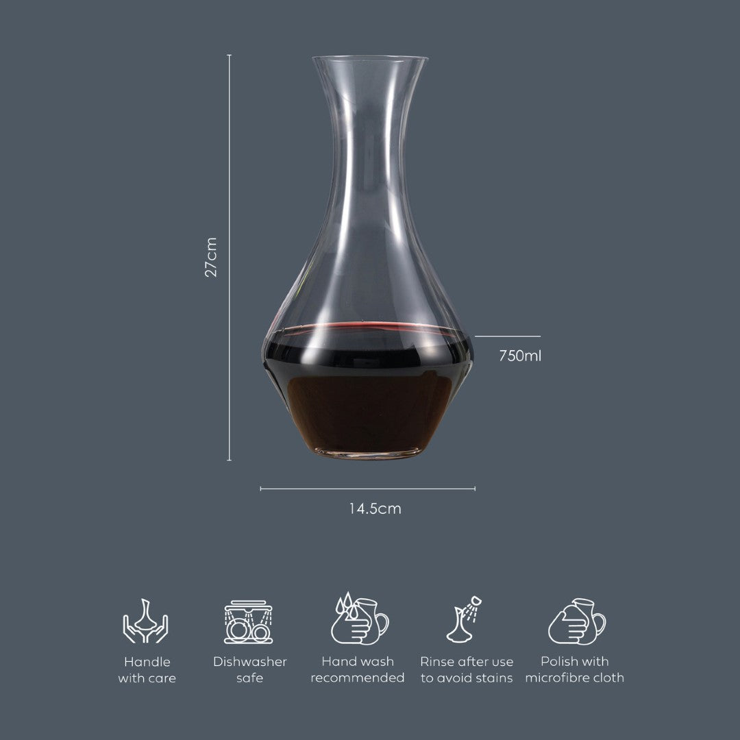 Elegant Wilkie Brothers Argyle glass decanter (1200ml) for aerating and serving wine, showcasing modern design and effortless pour.