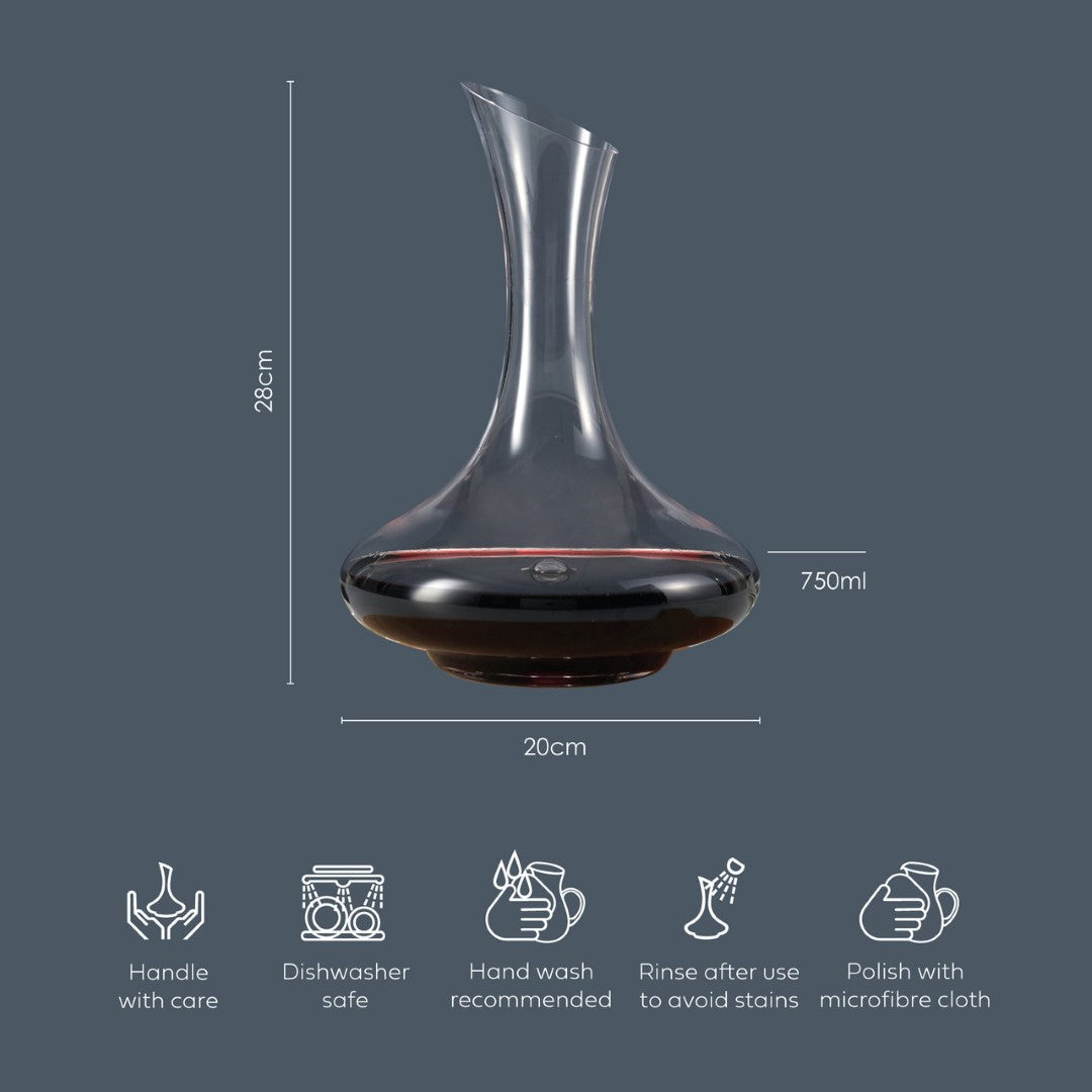 Elegant Wilkie Brothers Kinross Glass Decanter, 1200ml, designed for aerating and serving wine with a classic shape and thumb hole.