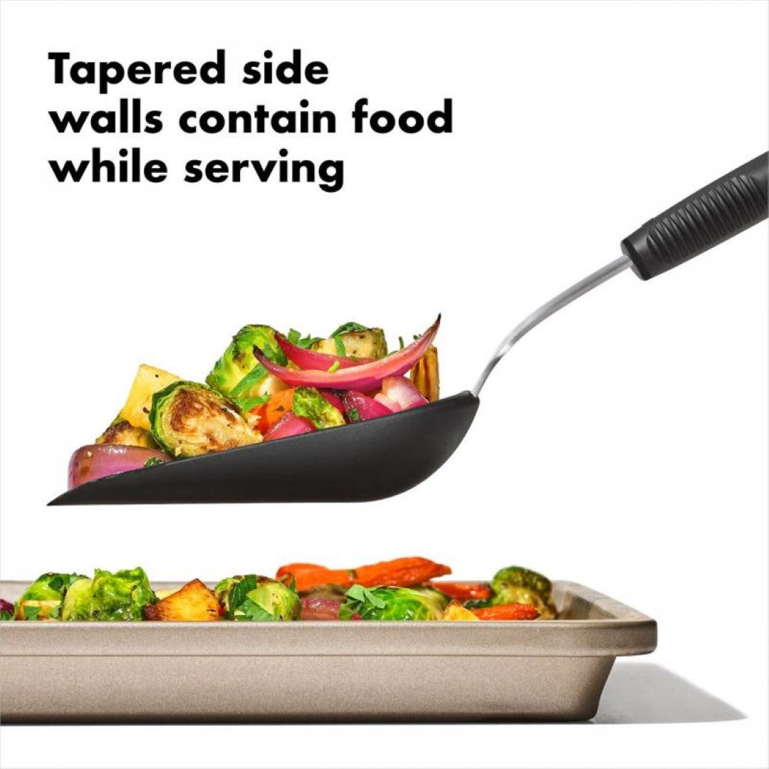 OXO Good Grips Roast and Fry Scoop, 25.4cm, features a wide head and tapered walls for mess-free serving of veggies, meats, and fish.