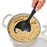 Nylon rice paddle with non-slip grip, ideal for stirring and serving rice, heat resistant, safe for non-stick cookware.