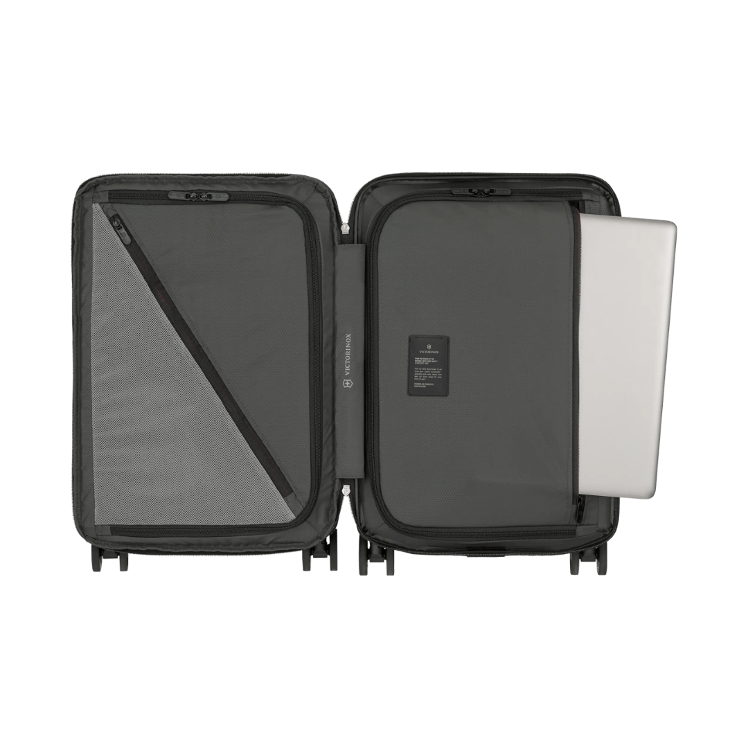 Black VICTORINOX Airox Advanced hardside carry-on luggage, lightweight with expansion system and anti-scratch pocket for electronics.