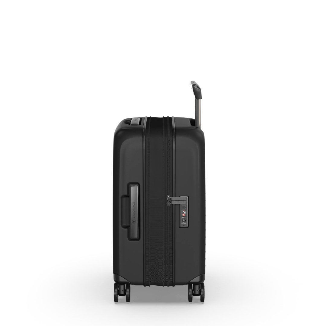 Lightweight black VICTORINOX Airox Advanced carry-on luggage with expansion, anti-scratch pocket, and Swiss precision design.