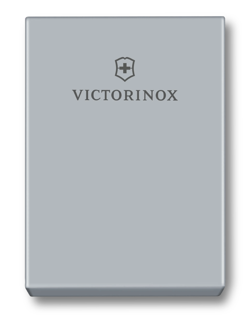 Vibrant red aluminum card wallet by Victorinox, securely holds 4-6 cards with RFID protection and quick-access sliding system.