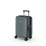 Lightweight VICTORINOX Airox Advanced hardside carry-on in Storm features an expandable design, anti-scratch pocket, and smooth 4-wheel mobility.