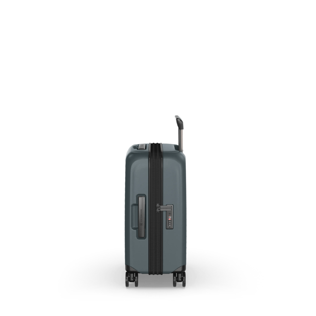 Lightweight VICTORINOX Airox Advanced carry-on in Storm, featuring expansion, anti-scratch pocket, and four smooth wheels.