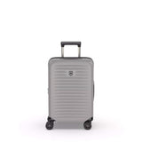 White VICTORINOX Airox Advanced Hardside Carry-On suitcase with expandable capacity, zippered pocket, and smooth 4-wheel mobility.