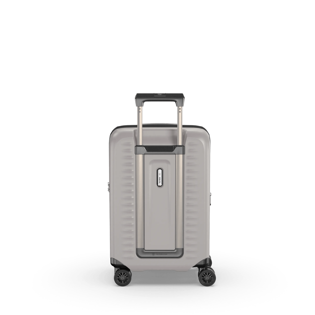 Stylish white VICTORINOX Airox Advanced hardside carry-on, featuring polycarbonate, expandable capacity, and anti-scratch pocket.