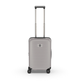 White VICTORINOX Airox Advanced hardside carry-on suitcase with expandable capacity and zippered anti-scratch pocket for devices.