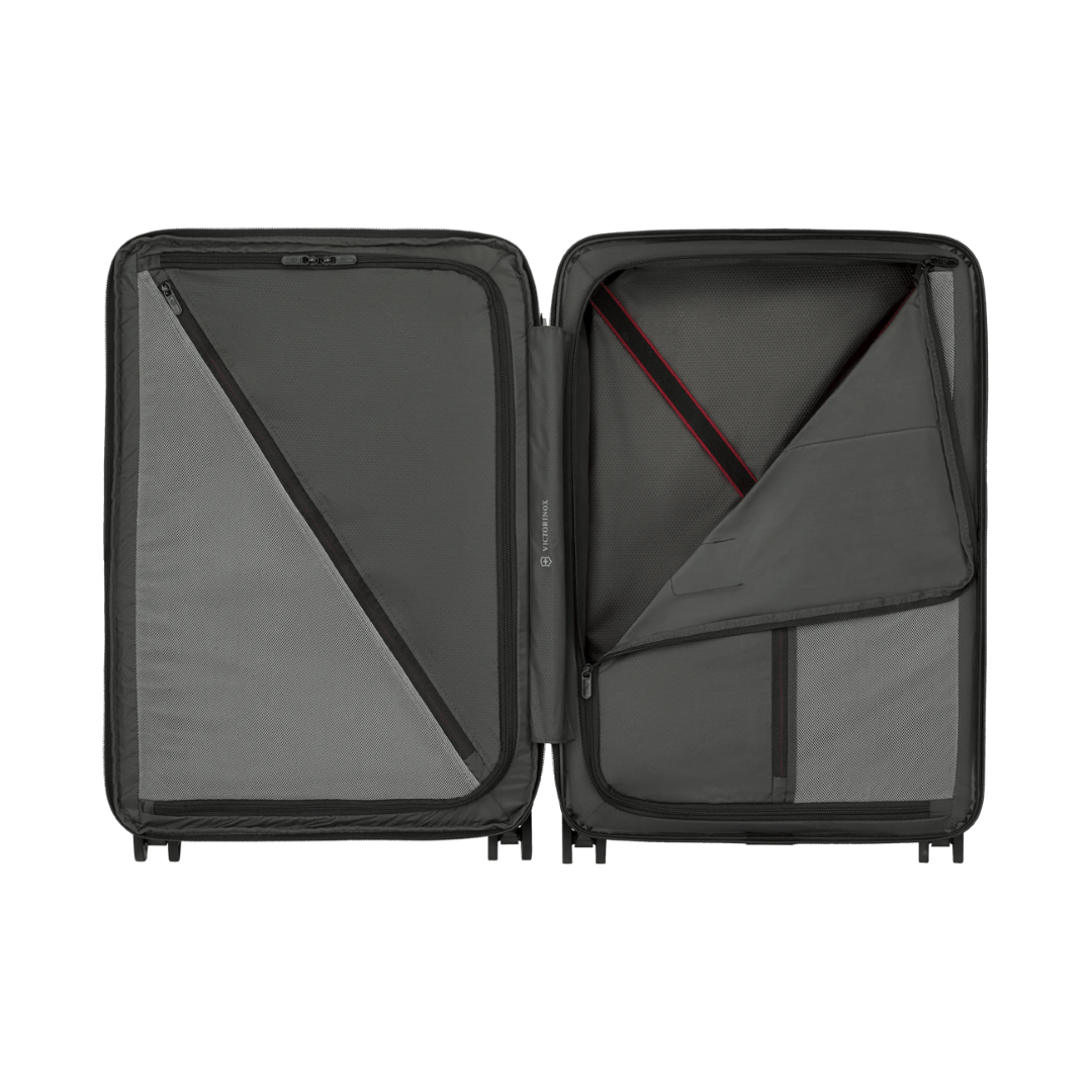 Sleek VICTORINOX Airox Medium Hardside Case in Storm, featuring durable polycarbonate, expandable capacity, and easy maneuverability.