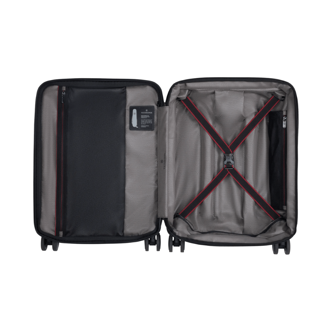 Hardside green carry-on suitcase made of SORPLAS™, features quick-access front compartment and expands for extra storage.