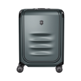 Hardside carry-on luggage in green with expandable capacity, quick-access front pocket, and eight durable wheels.