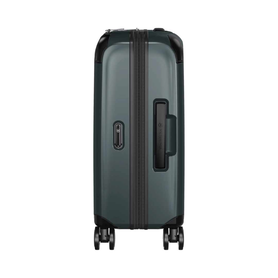 VICTORINOX Spectra 3.0 Frequent Flyer Carry-On in Storm, a lightweight, expandable suitcase with eco-friendly design and smooth-gliding wheels.