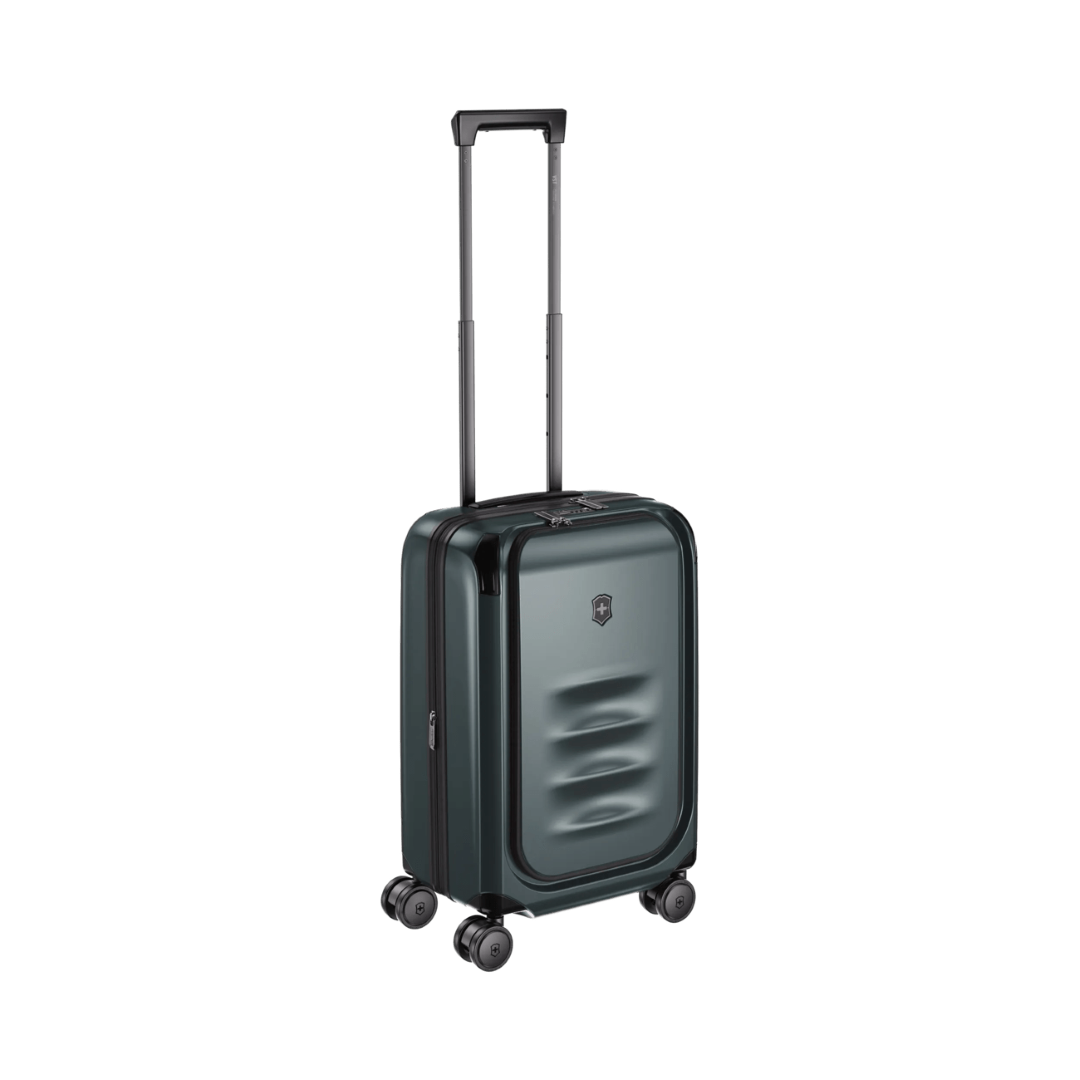 VICTORINOX Spectra 3.0 Frequent Flyer Carry-On in Storm, eco-friendly, 8-wheel design, expandable up to 44 liters, sleek and organized.