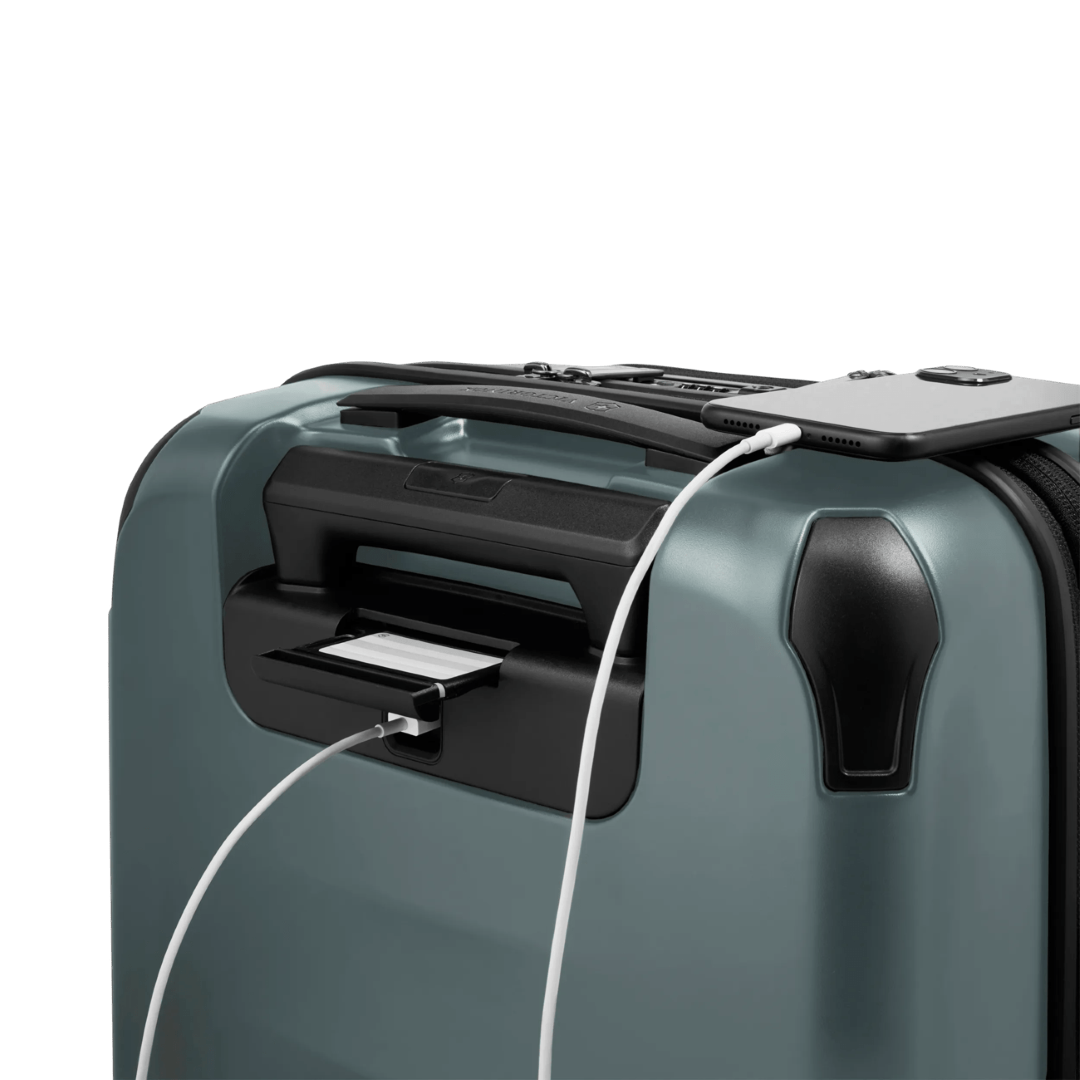 VICTORINOX Spectra 3.0 Frequent Flyer Carry-On in Storm, eco-friendly design, 8 wheeled, expandable, for stylish travel efficiency.